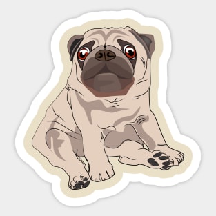 Cute puppy pug sitting down - hand drawing illustrations Sticker